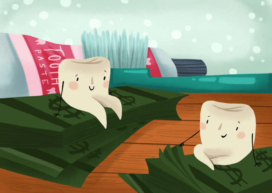 image of teeth on money with toothbrush and toothpaste to show the dental in house membership plan